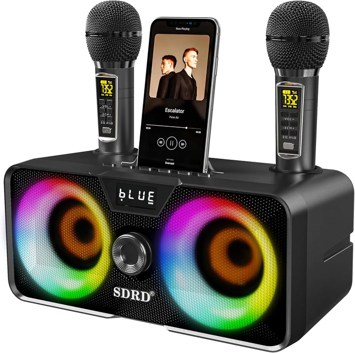 Tragbarer Karaoke Maschine,Karaoke mit 30W Bluetooth Lautsprecher,2 Kabellosen Karaoke-MikrofonWiede