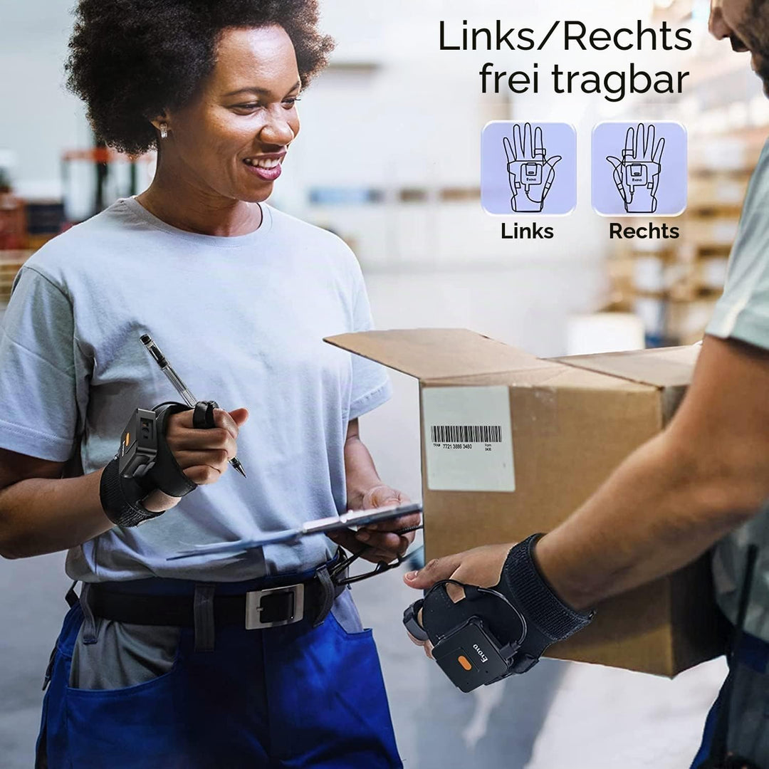 Eyoyo Tragbarer Bluetooth Barcode-Scanner-Handschuh, 1D 2D QR-Code Fingerring-Lesegerät für Linke un