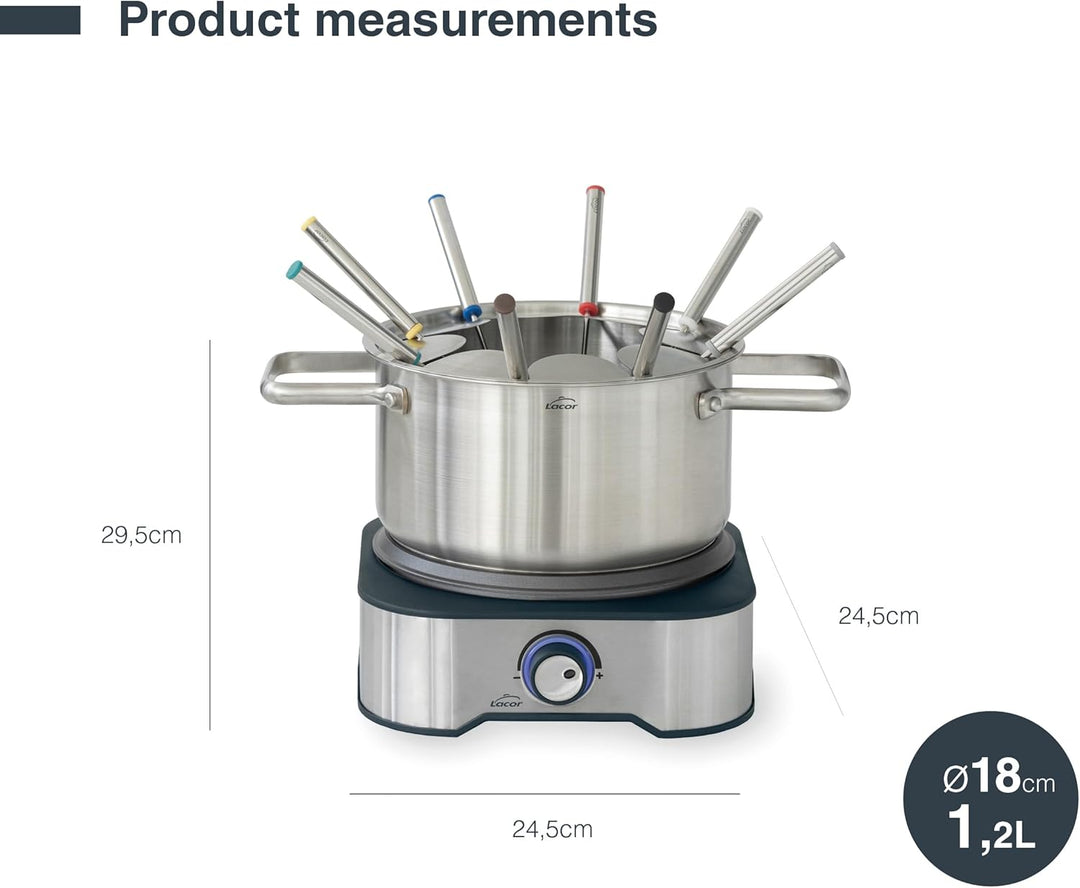 Lacor - 69399 - Elektrisches Fondue, schmelzen Käse und Schokolade, mit 8 Gabeln, abnehmbarer Topf,