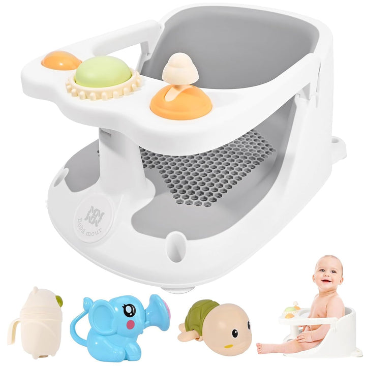 Bebamour Baby Badesitz 6 Monate+ Kind Badewanne rutschfest Baby Badesitz mit Spielzeug,Gray 1 Gray,