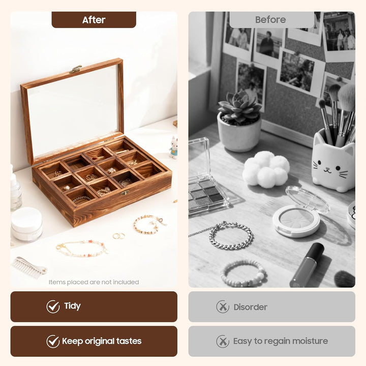 Handgefertigte Indische Masala Dabba Gewürzbox aus Holz mit Glasdeckel,Gewürzbox mit 12 nicht heraus