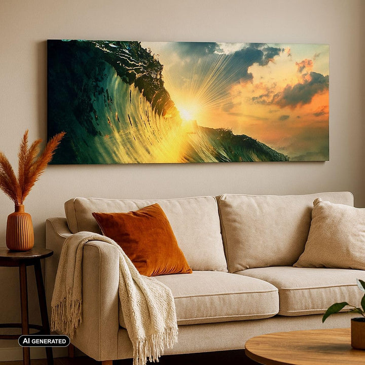Wandbilder Dekoration Wohnzimmer Meer Welle Wasser Panorama Bilder auf Leinwand 120x50cm Leinwandbil
