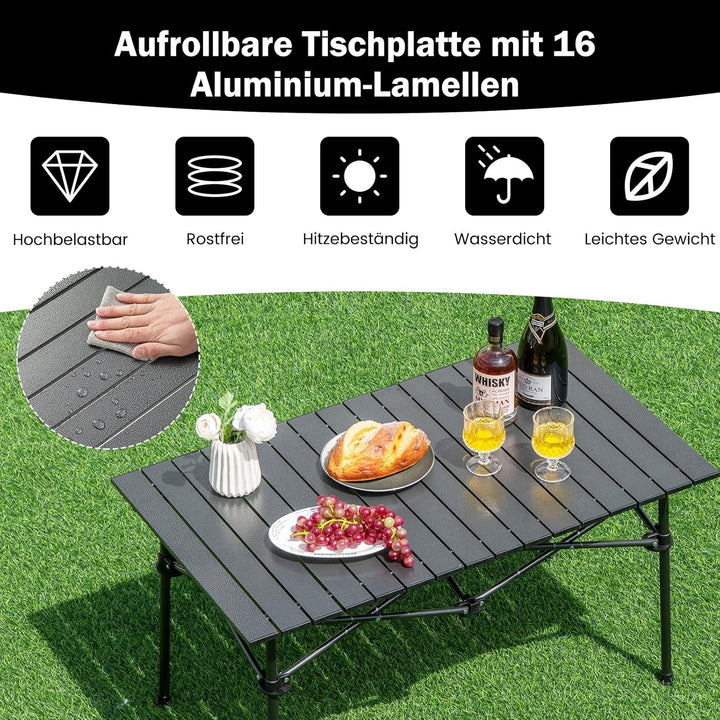 COSTWAY Campingtisch faltbar, Falttisch mit aufrollbarer Tischplatte, Klapptisch Gartentisch mit Alu