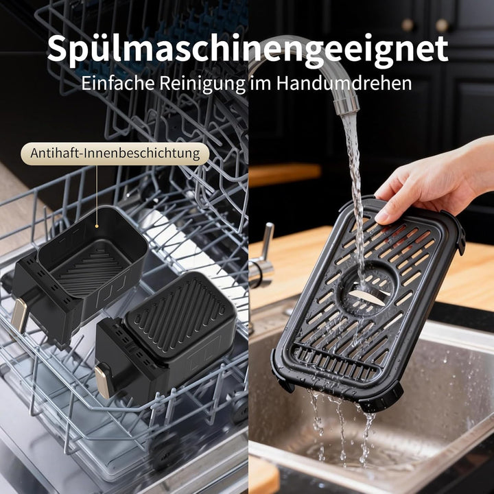 aeco FryQ ELITE Duo XL8 Heissluftfritteuse2 Kammern | Dual Zone Airfryer 8L gesamt | Mit Sichtfenste