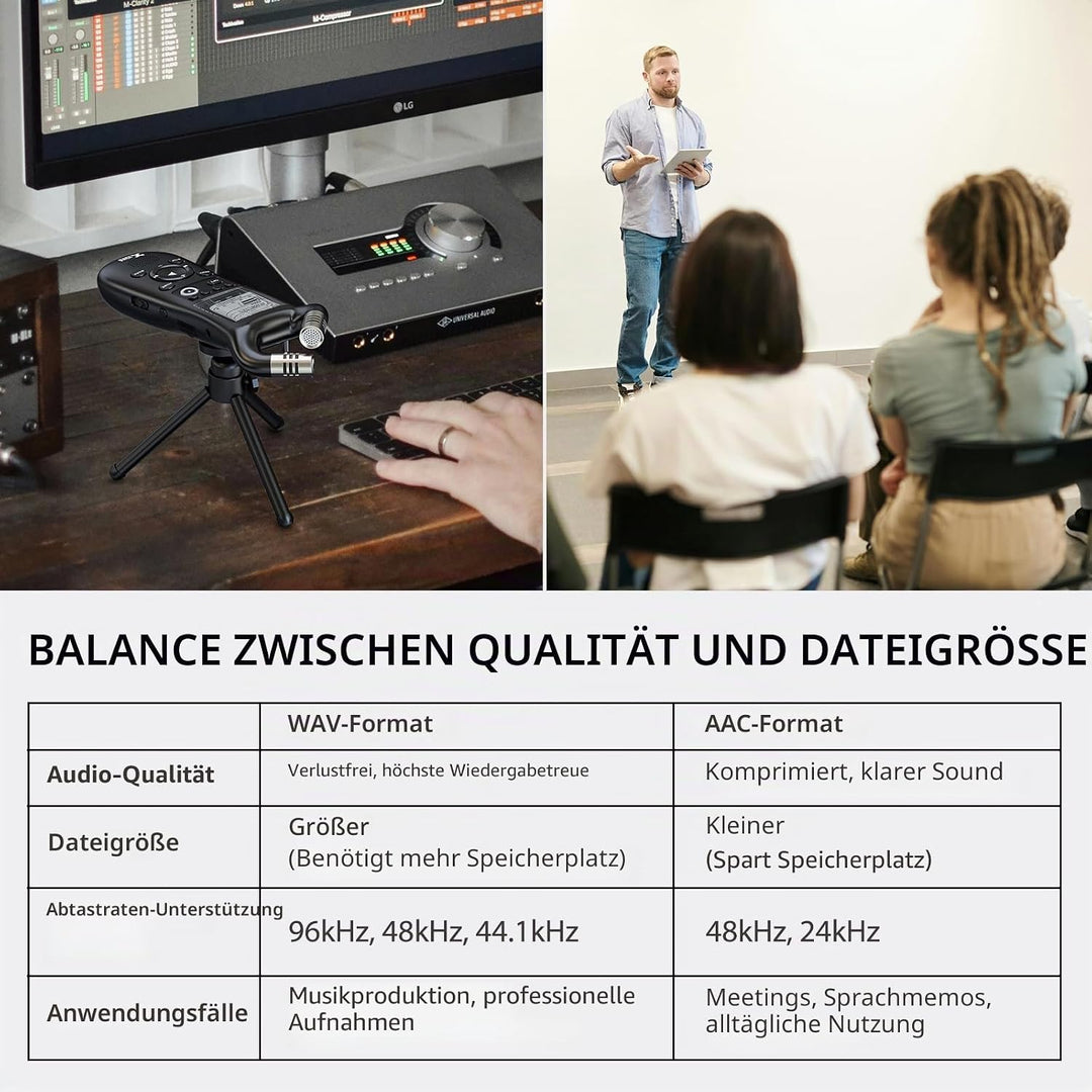 Xvive - XV1-R Digitaler Handheld-Recorder mit integrierten Mikrofonen - WAV-Aufnahme Mono Stereo