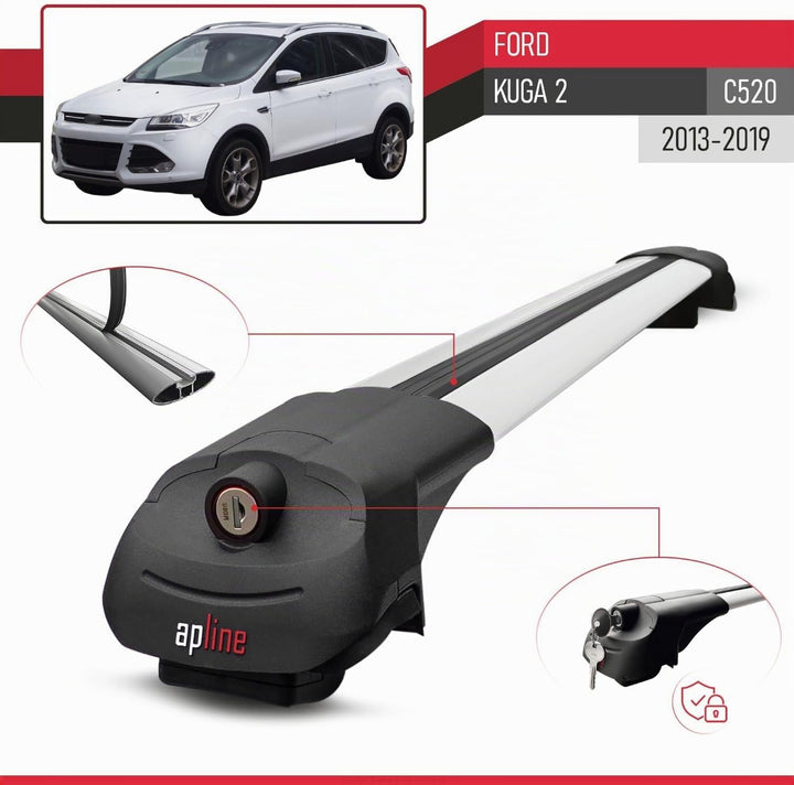 apline Kompatibel mit Ford Kuga 2013-2018 Relingträger ACE-1 Dachträger Gepackträger GRAU