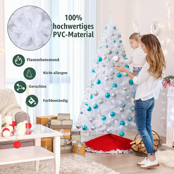 DREAMADE 150/180/210/240cm Weihnachtsbaum Weiss, Künstlicher Tannenbaum mit Metallständer, Christbau