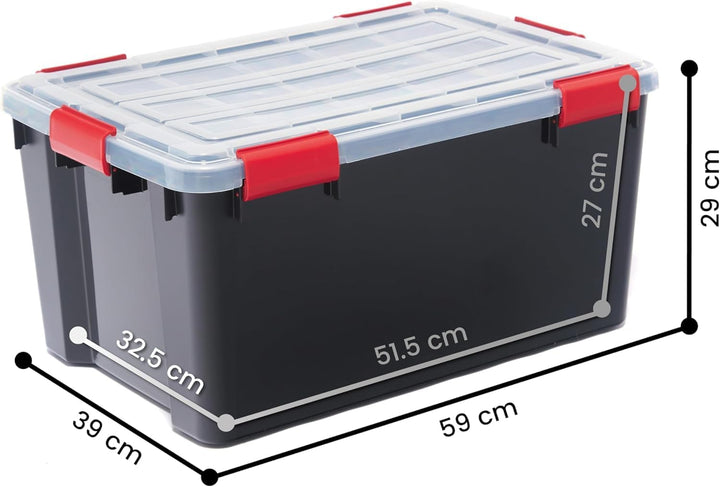 Iris Ohyama, Wasserdichte Aufbewahrungsboxen aus Kunststoff mit 50-Liter-Deckel, 4er-Set, BPA-frei,