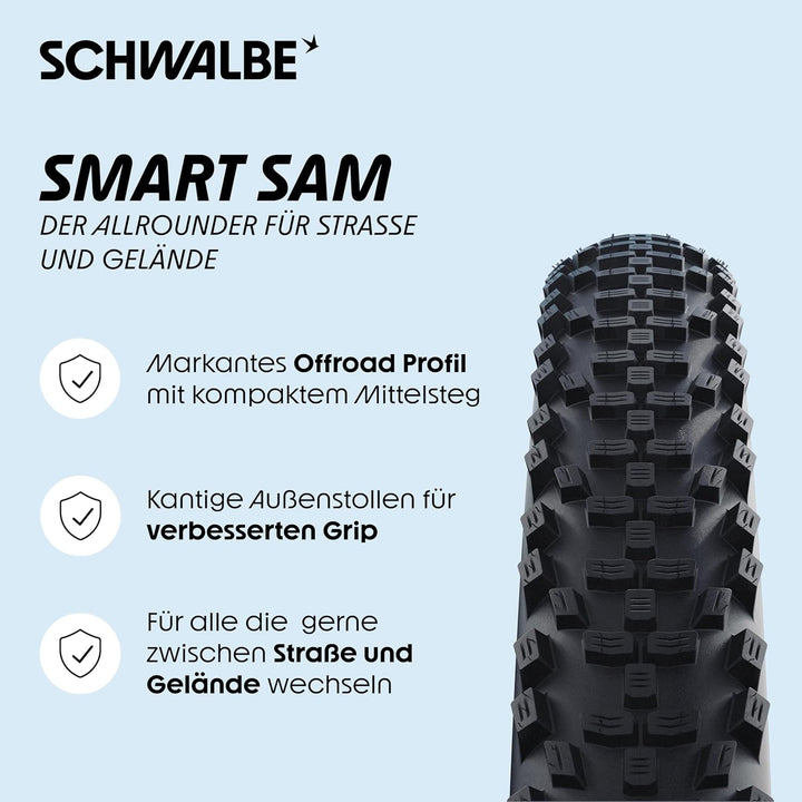 Schwalbe Smart Sam Fahrradreifen 27.5x2.60 ADDIX – DD, RaceGuard – Black+Reflex, 27.5x2.60 ADDIX – D