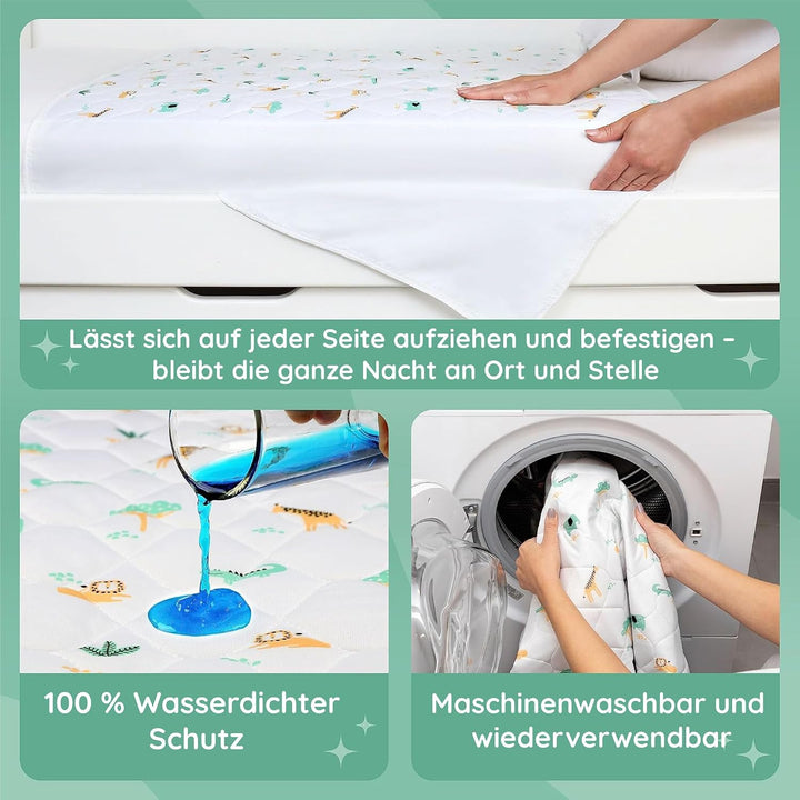 Lynmark® wasserdichte Matratzenauflage zum Befestigen, Matratzenschoner Wasserdicht | Safari Design