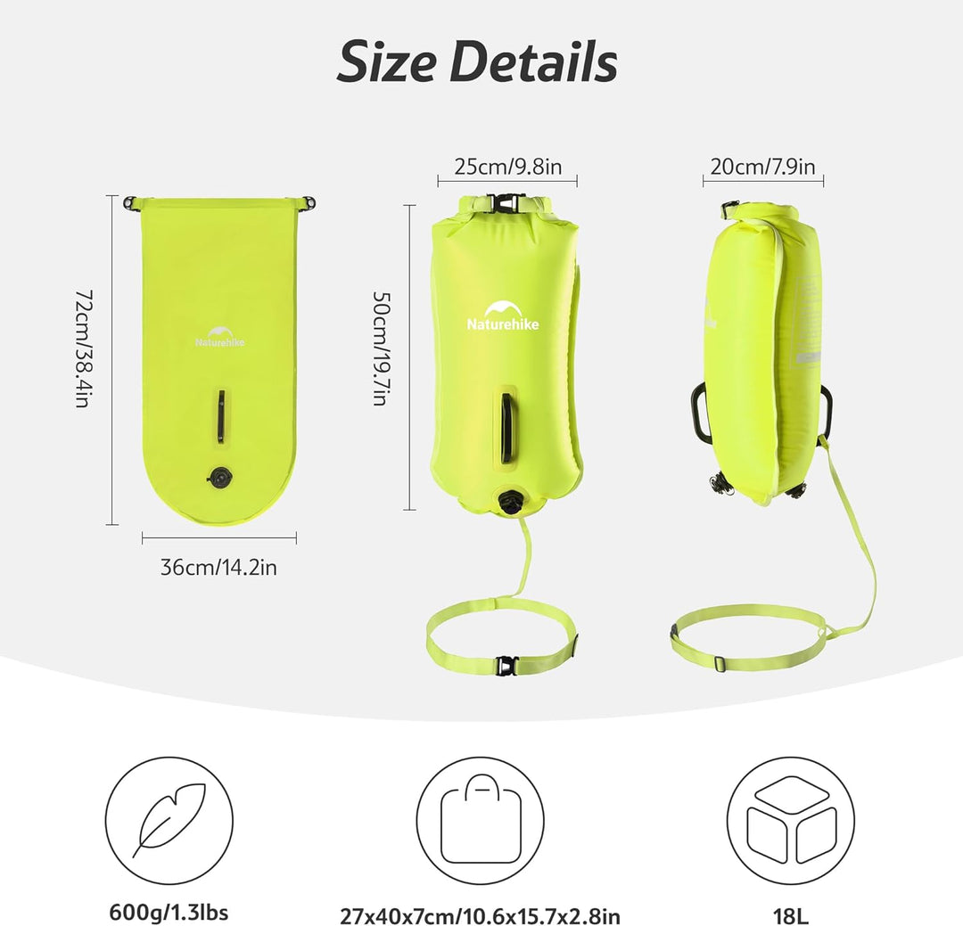 Naturehike Schwimmboje Zwei Airbags Swim Boje Trockensack wasserdichte Strandtasche mit Verstellbare