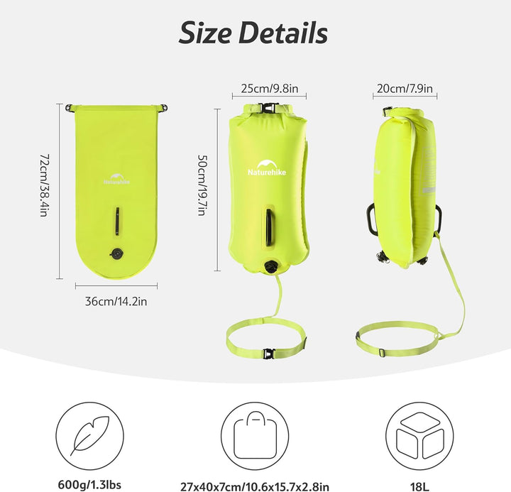 Naturehike Schwimmboje Zwei Airbags Swim Boje Trockensack wasserdichte Strandtasche mit Verstellbare