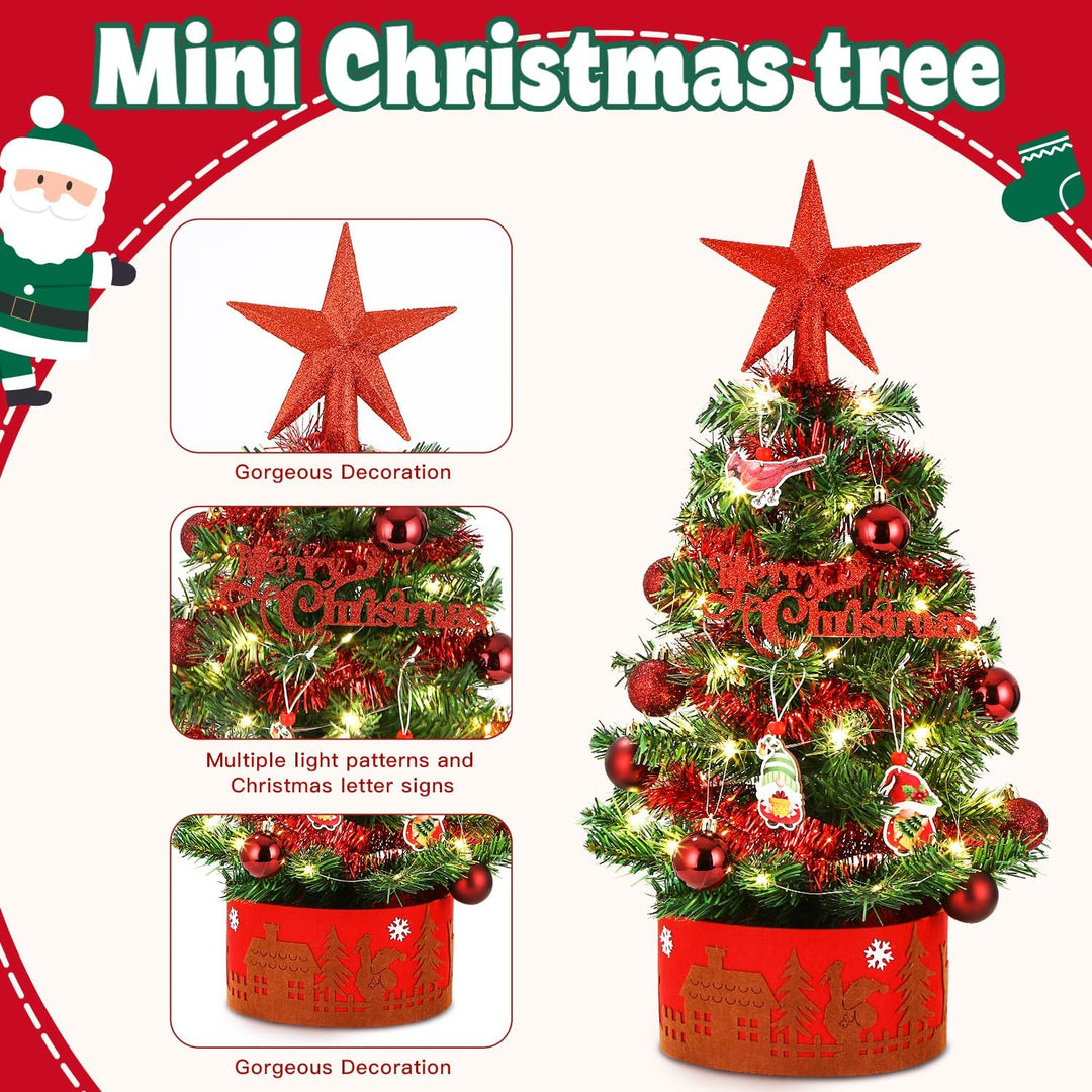 LEAZZLE Mini Weihnachtsbaum Kleiner,künstlicher geschmückter Weihnachtsbaum Tannenbaum 60cm mit Ster