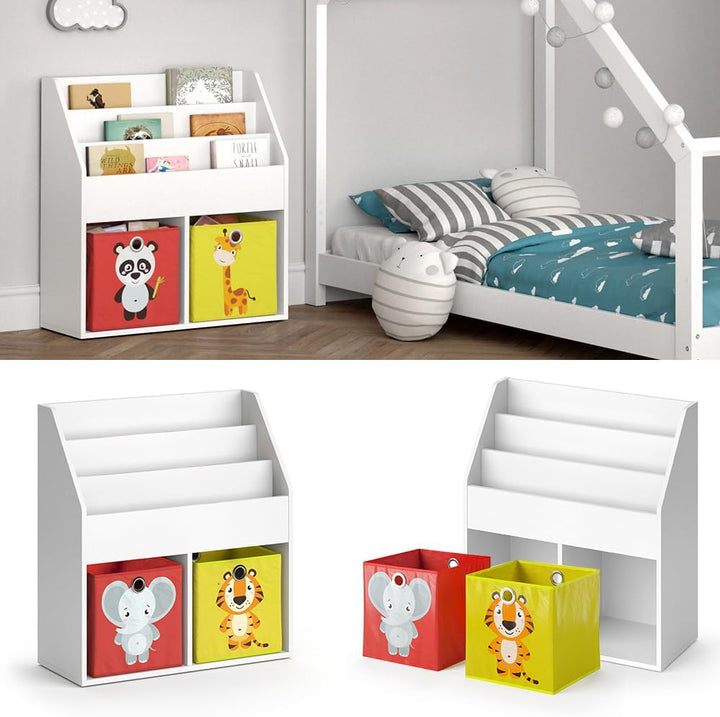 Vicco Kinderregal Luigi, Weiss, 72 x 79 cm mit 2 Faltboxen Opt.2 Weiss 72x79 mit Faltboxen Elefant/T