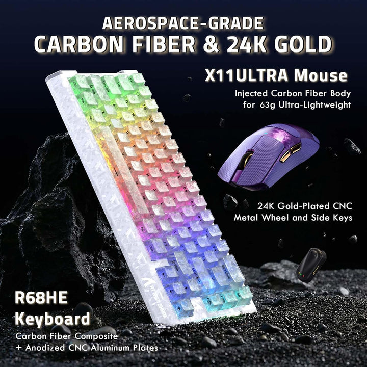 ATTACK SHARK Carbon Fiber Gaming R68 HE Tastatur &amp; X11 Ultra Maus Set, 63g Nordic54L15 Wireless Supe