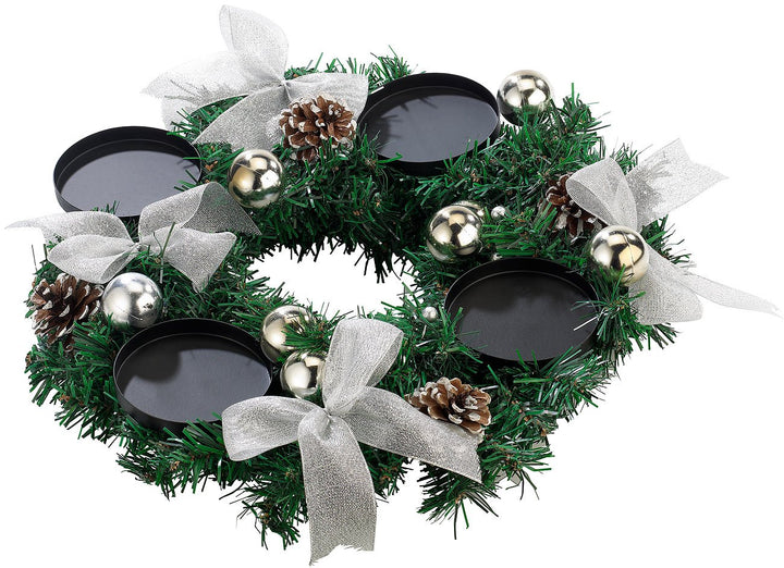 Britesta Adventskranz Deko: Adventskranz mit silberfarbenem Schmuck, Ø 30 cm (weihnachtskranzdeko, W