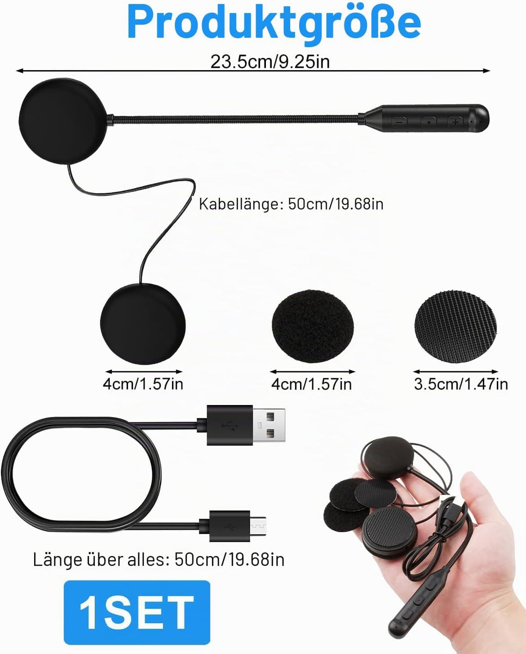 Bluetooth-Headset für Motorradhelm, Bluetooth-Kopfhörer mit 16 Std. Akkulaufzeit, Freisprecheinricht