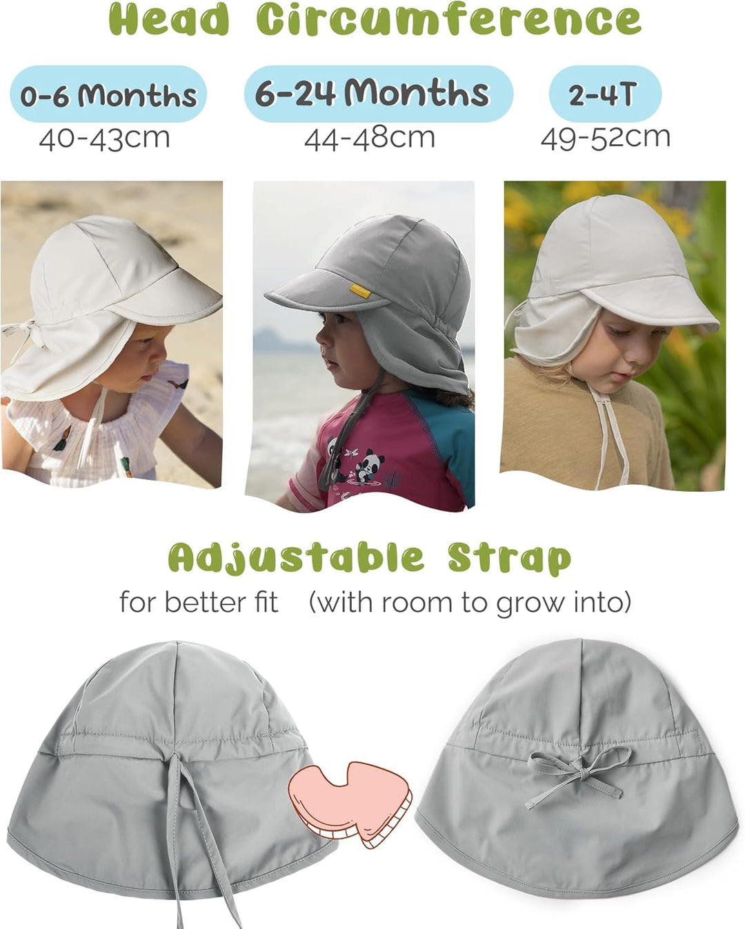 FURTALK Baby Sonnenhut mit Nackenklappe Kleinkind Kinder UPF 50+ Einstellbare Jungen Mädchen UV-Schu