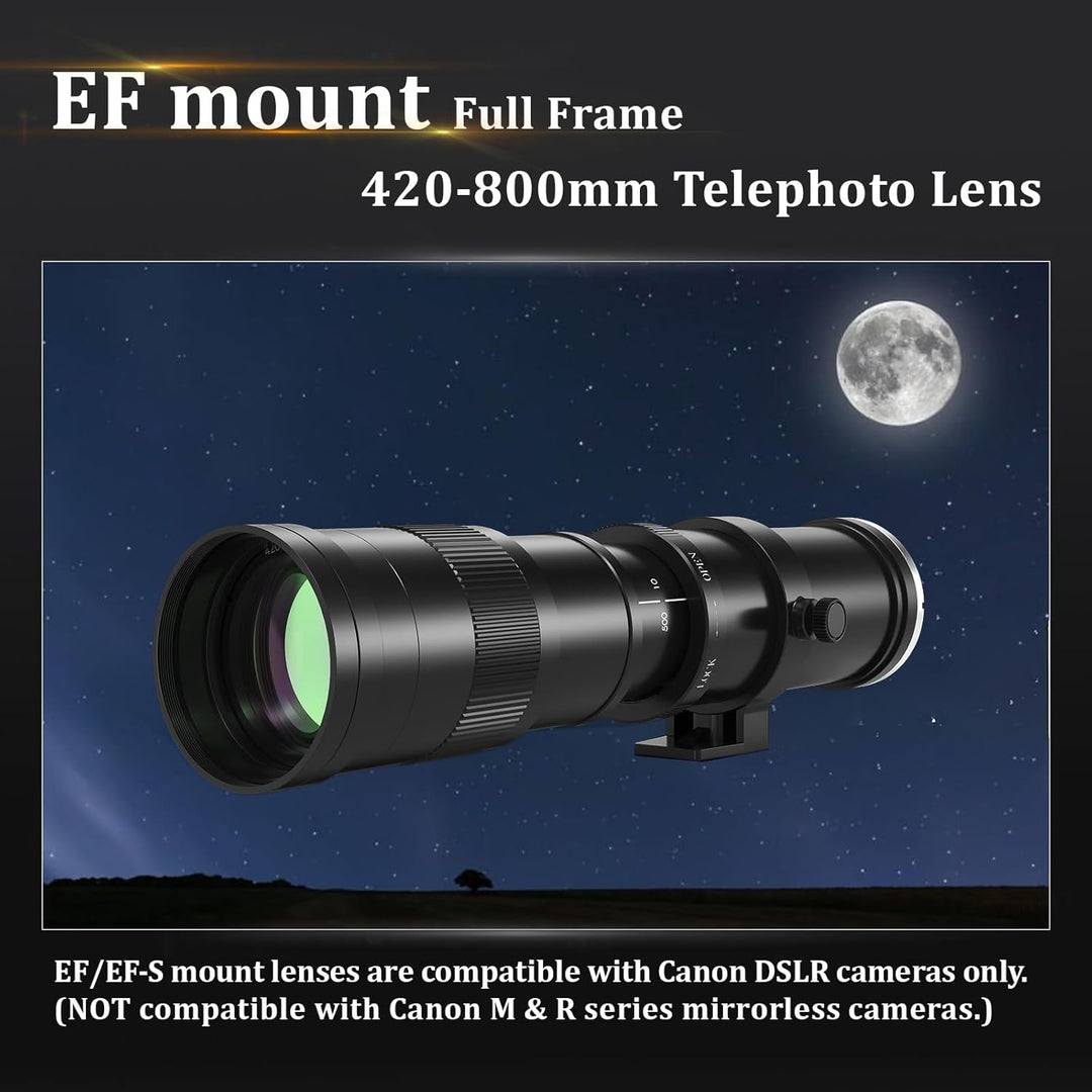 BENOISON Teleobjektiv 420-800mm, EF Objektiv für Canon DSLR, Manueller Fokus MF Zoom Objektiv für Ca