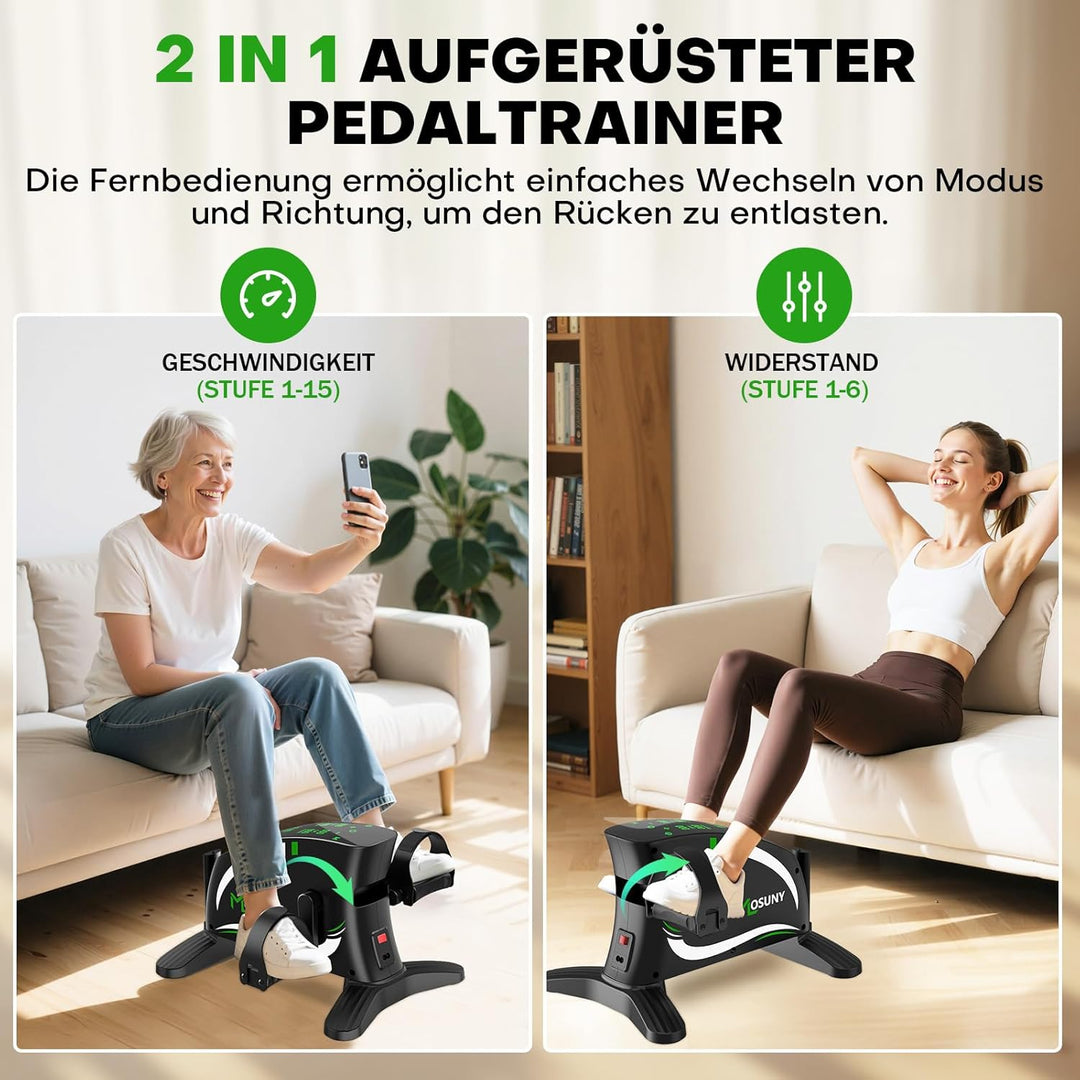 Pedaltrainer, MOSUNY 2026 2 in 1 Pedaltrainer für Zuhause mit Widerstand + Geschwindigkeit, Leise &