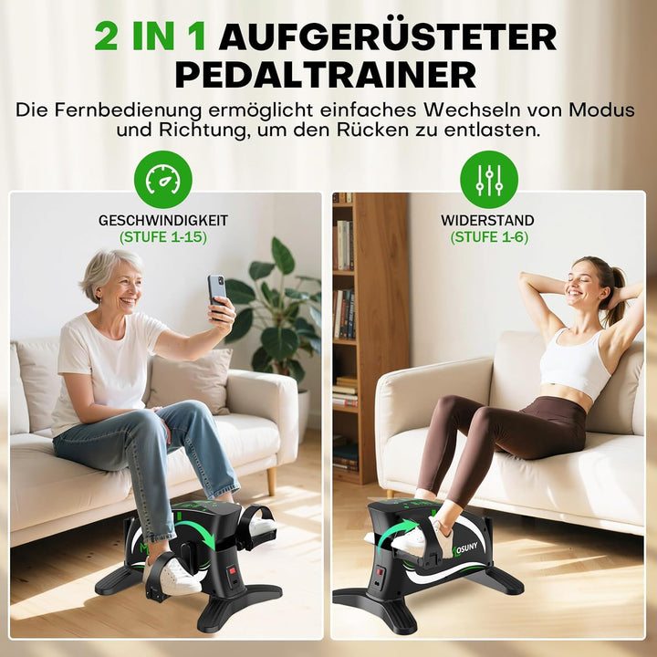 Pedaltrainer, MOSUNY 2026 2 in 1 Pedaltrainer für Zuhause mit Widerstand + Geschwindigkeit, Leise &