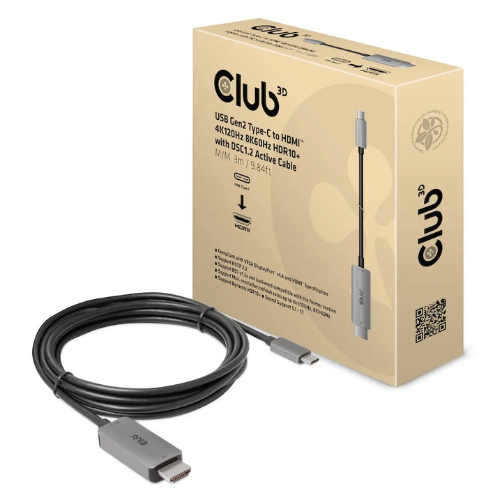 Club3D USB Gen2 Type-C auf HDMI™ 4K120Hz/8K60Hz HDR10, DSC1.2 Aktives Kabel St./St. 3m CAC-1587, CAC