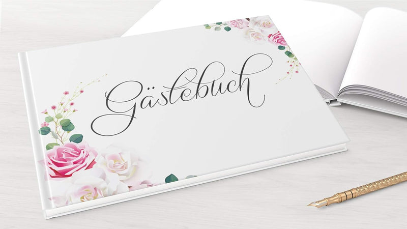 DeinWeddingshop Gästebuch Hochzeit | 104 Seiten | Hardcover DIN-A4 - ohne Fragen blanko | Hochzeitsg
