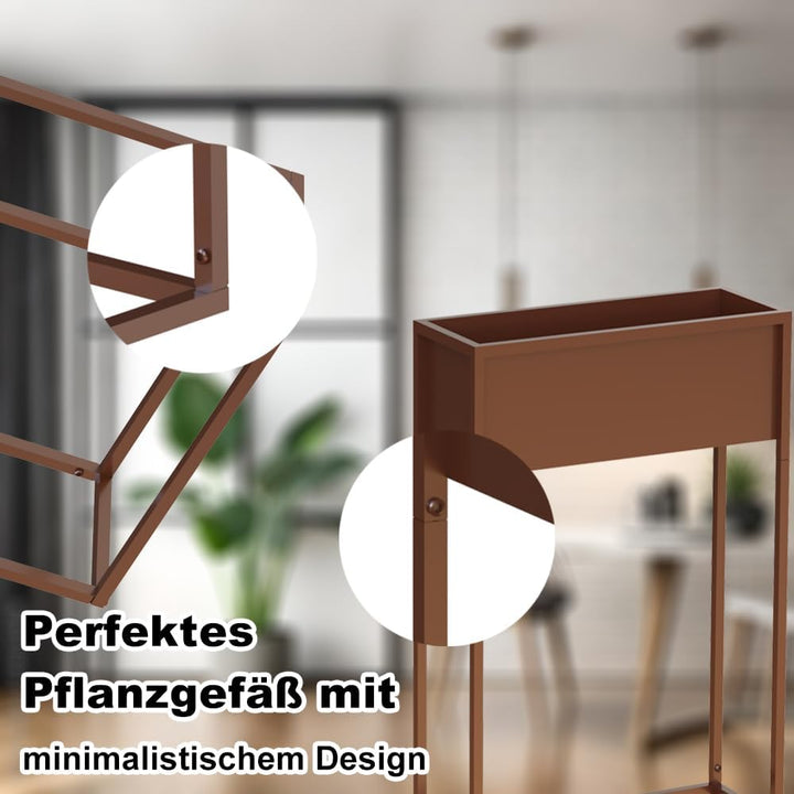 Metall Blumentopf Braun mit Gestell Pflanzen Ständer eckig mit Übertopf - Innen Deko Blumenhocker Pf