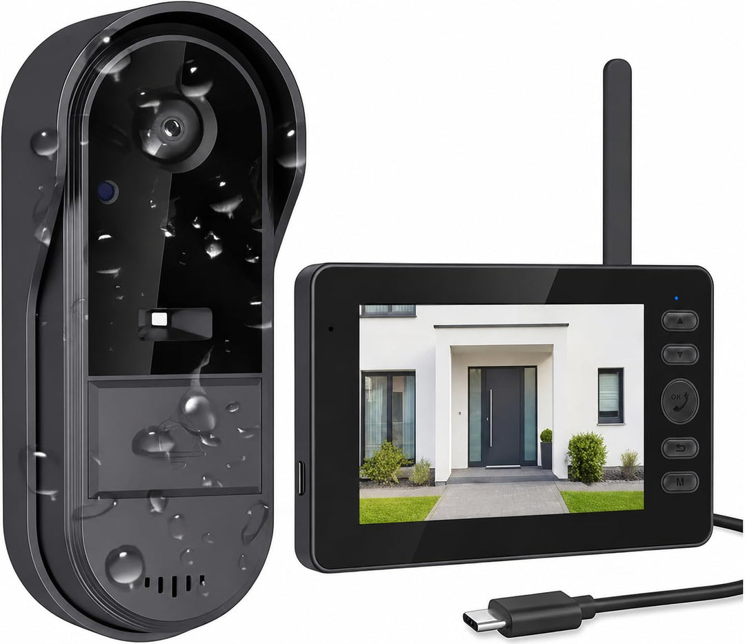 Funkklingel mit Kamera, Kabellose Video Türklingel mit 4,3" IPS Monitor, ohne WLAN & App, Türsprecha