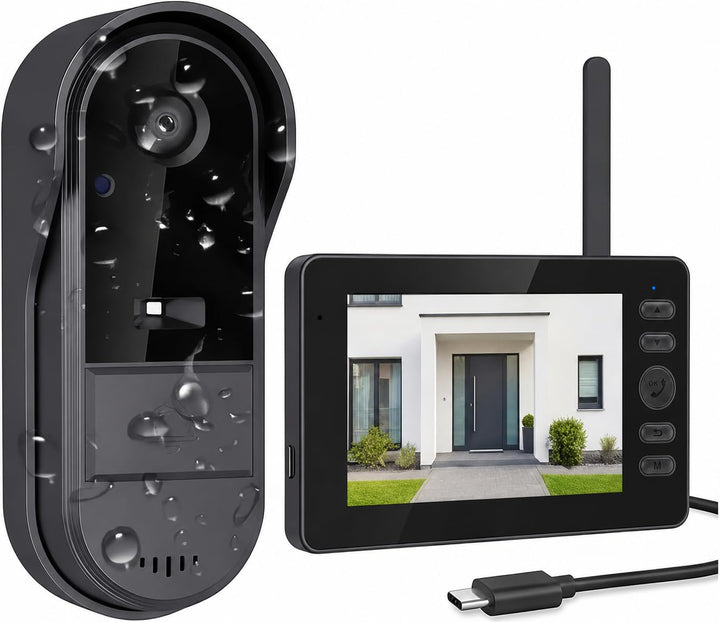 Funkklingel mit Kamera, Kabellose Video Türklingel mit 4,3" IPS Monitor, ohne WLAN & App, Türsprecha