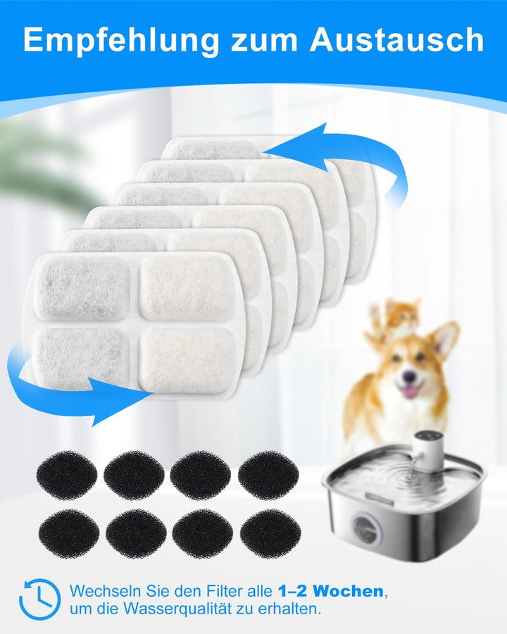 8+8 PackTrinkbrunnen für FEELNEEDY 8L Edelstahl Katzenbrunnen FN-W18, Ersatzfilter Aktivkohle Lonena
