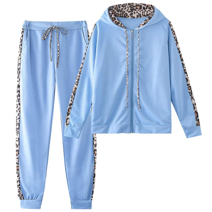 amropi Traingsanzug Damen Jogginganzug Leopard Kapuzenpullover Lange Ärmel Top + Hose Sportanzug 2 S