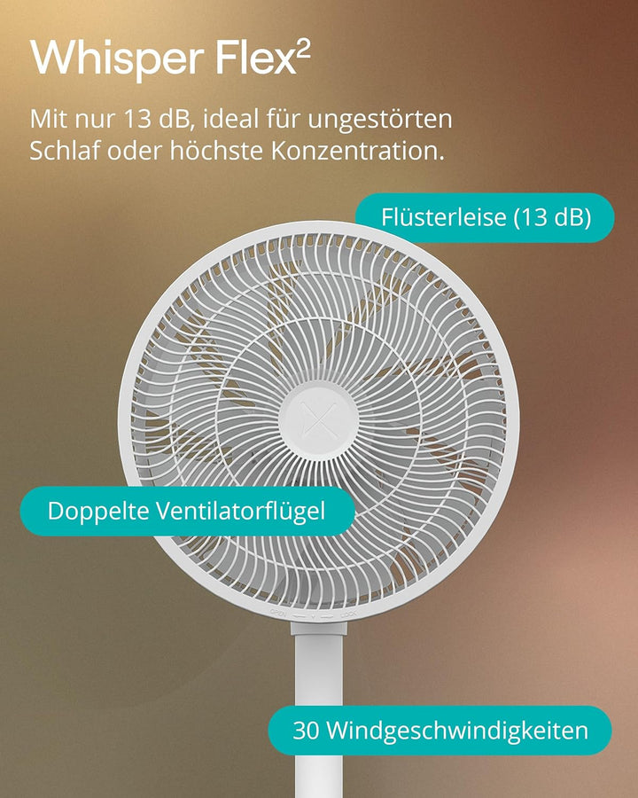 Duux Whisper Flex 2 Ventilator – Ultra Leise 13 dB – Nachtmodus & Timer – Höhenverstellbar (54–92 cm