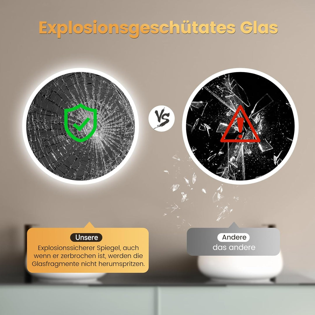 YOLEO Badzimmerspiegel mit Beleuchtung rund, Badspiegel LED mit Bluetooth-Lautsprecher, Wandspiegel