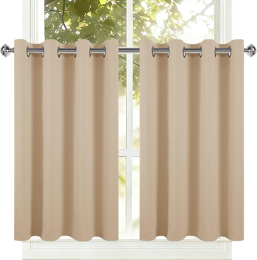 DWCN Beige Verdunkelungsvorhänge für Kleine Fenster 2er Set 120 x 90 (HxB), Vorhänge Blickdicht für