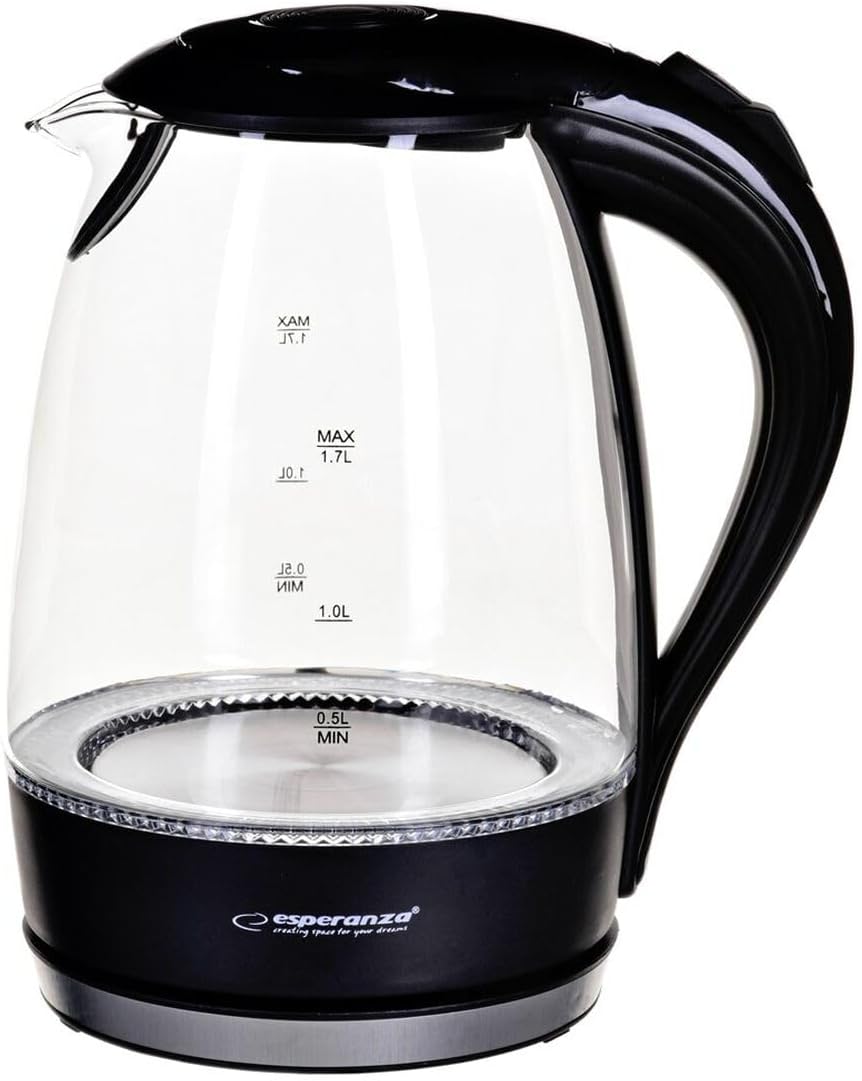 Elektrischer Wasserkocher Salto Angel 1,7L Glas Mit Led-Licht, Schwarz