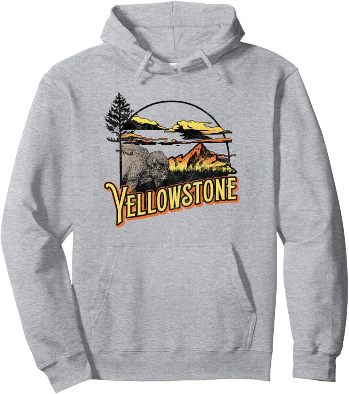 Yellowstone National Park Old School Bison & Mountain Pullover Hoodie
