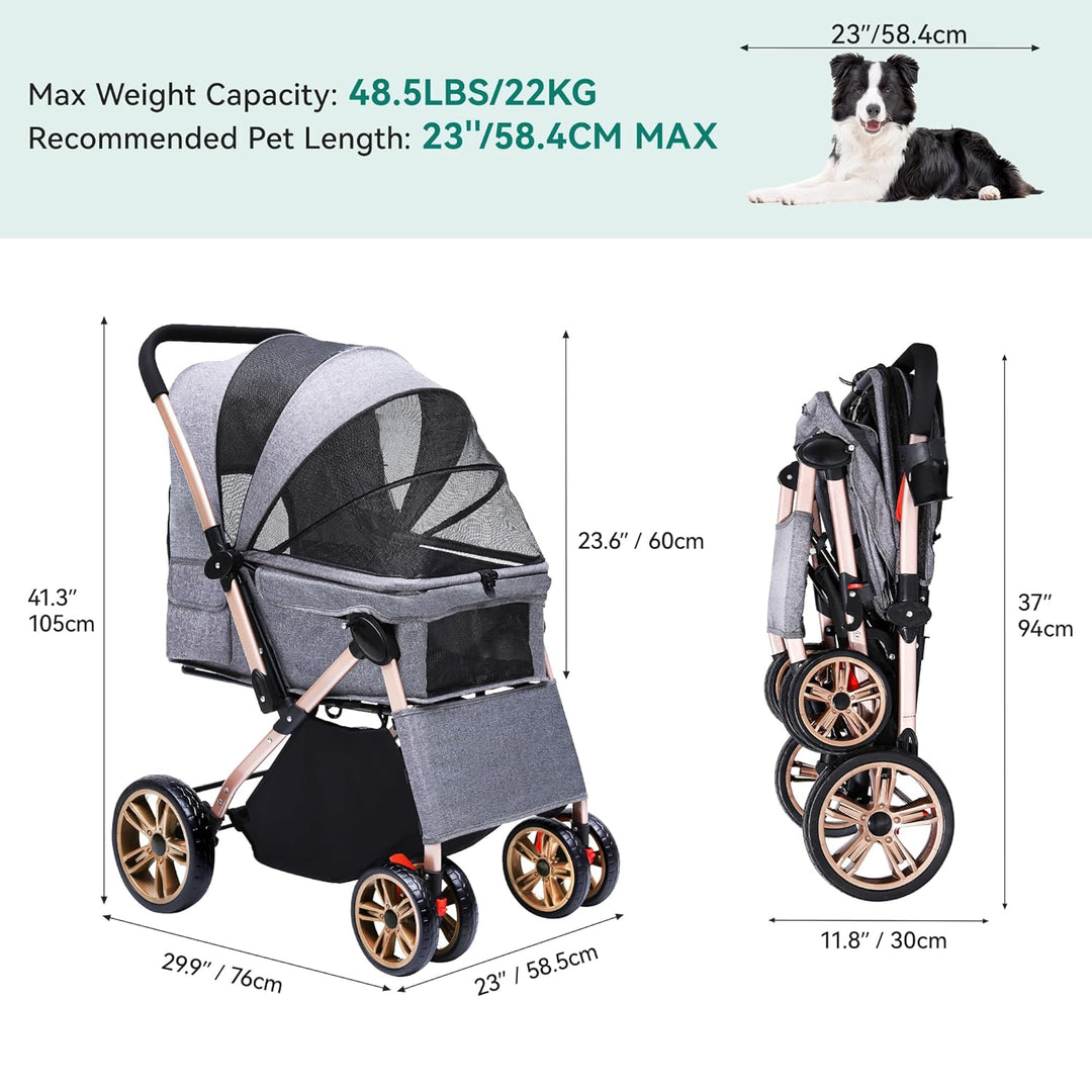 YITAHOME Hundebuggy Hundewagen klappbar für Hunde & Katzen, Haustierbuggy bis 22 kg mit umkehrbarem