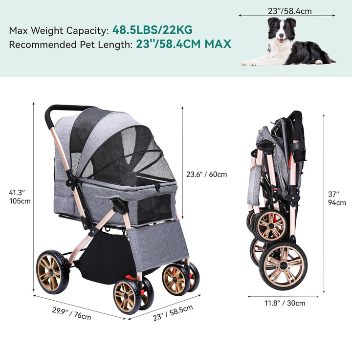YITAHOME Hundebuggy Hundewagen klappbar für Hunde & Katzen, Haustierbuggy bis 22 kg mit umkehrbarem