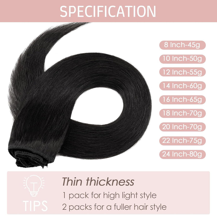Silk-co Echthaar Clip In Extensions 8 Tressen 18 Clips 70g, Schwarz Hair Extensions, Remy Echthaar C