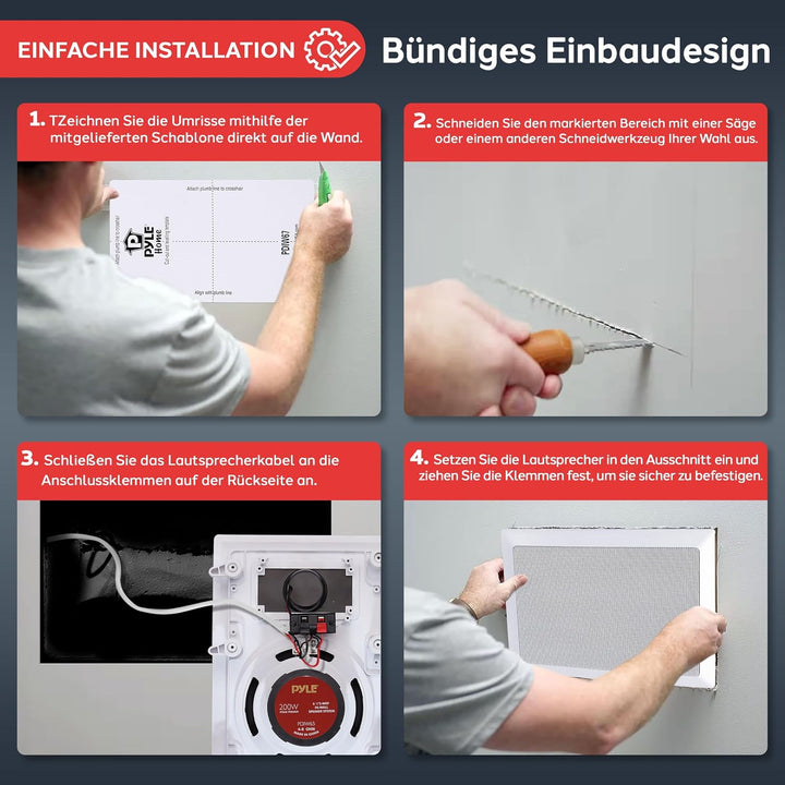 Pyle Wand-/Deckenlautsprecher 16,5 cm, 2-Wege, 200 W, Weiss, Paar | 4-8 Ohm Impedanz, Frequenzgang 7