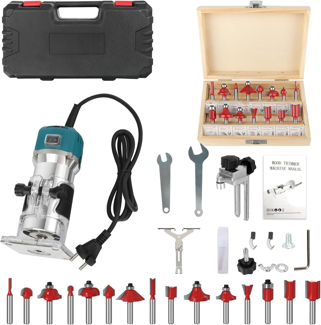 Holzfräse Oberfräse Electric - Fräsmaschine Hand Holz mit Koffer - 12 Set Zubehör 800 W 330000 R/min