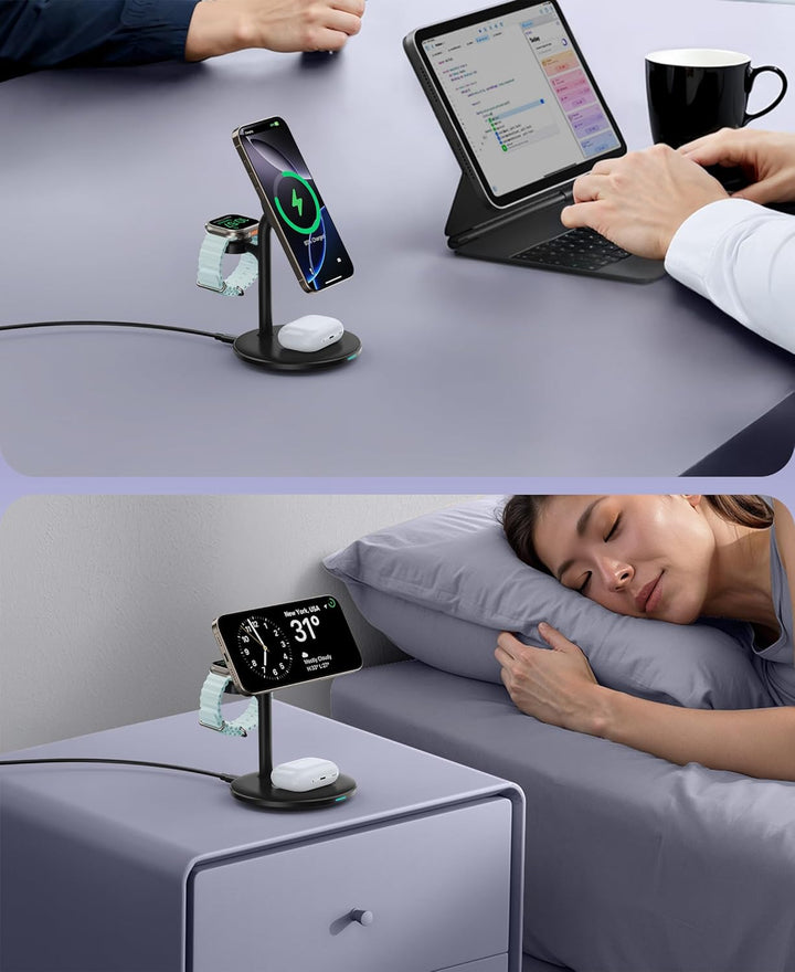 3 in 1 Induktive Ladestation für mehrere Geräte,15W Kabellos Ladestation,Wireless Charger Kompatibel