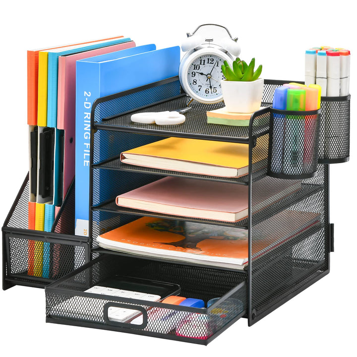 Marbrasse Schreibtisch Organizer mit Aktenhalter, 5 Ebenen Papier Briefablage mit Schublade und 2 St