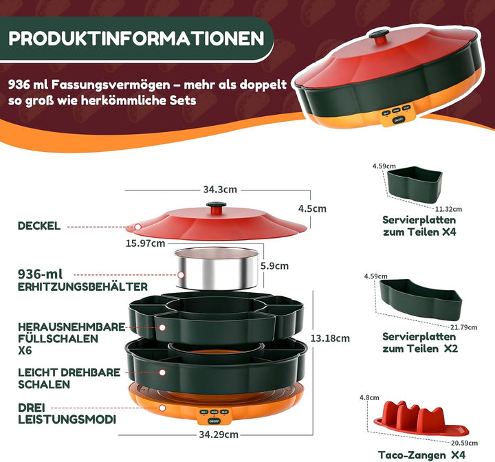 Schokofondue Elektrisch-Set 1000 ml mit 3 Temperaturniveaus 6 Fondue-Gabeln | Temperiergerät zum Sch