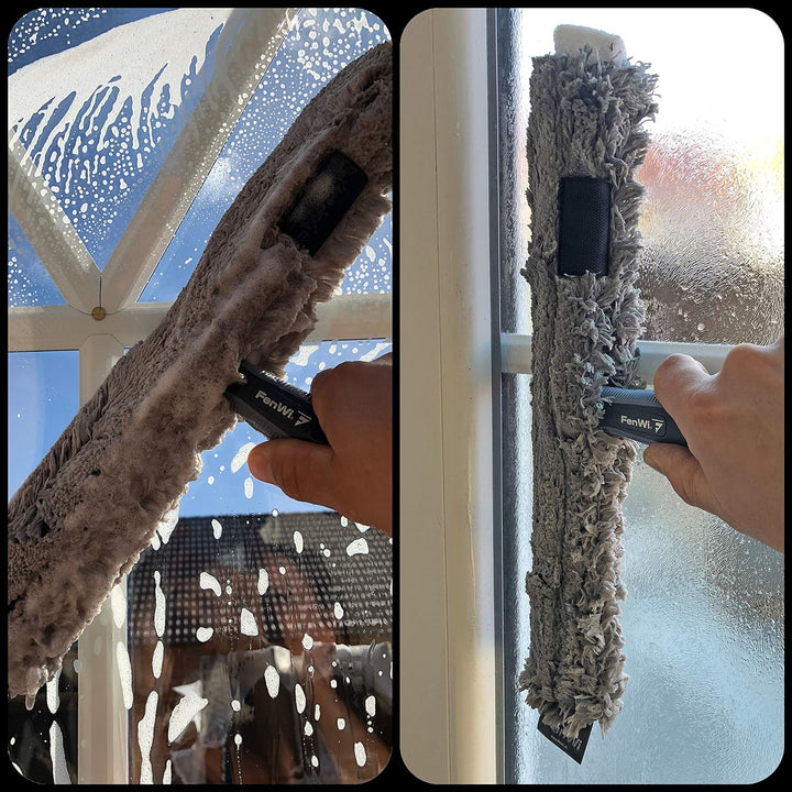 FenWi Kombi Fensterwischer 45/50cm breit für grosse Glas-Flächen mit 2in1 Fensterabzieher & Einwasch