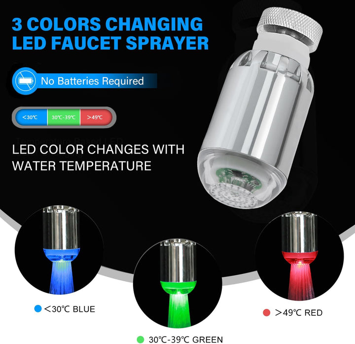 Wasserhahn Aufsatz LED, Aufsatz für Wasserhahn Küche mit Lichter, 3 Farben ändern sich mit der Tempe