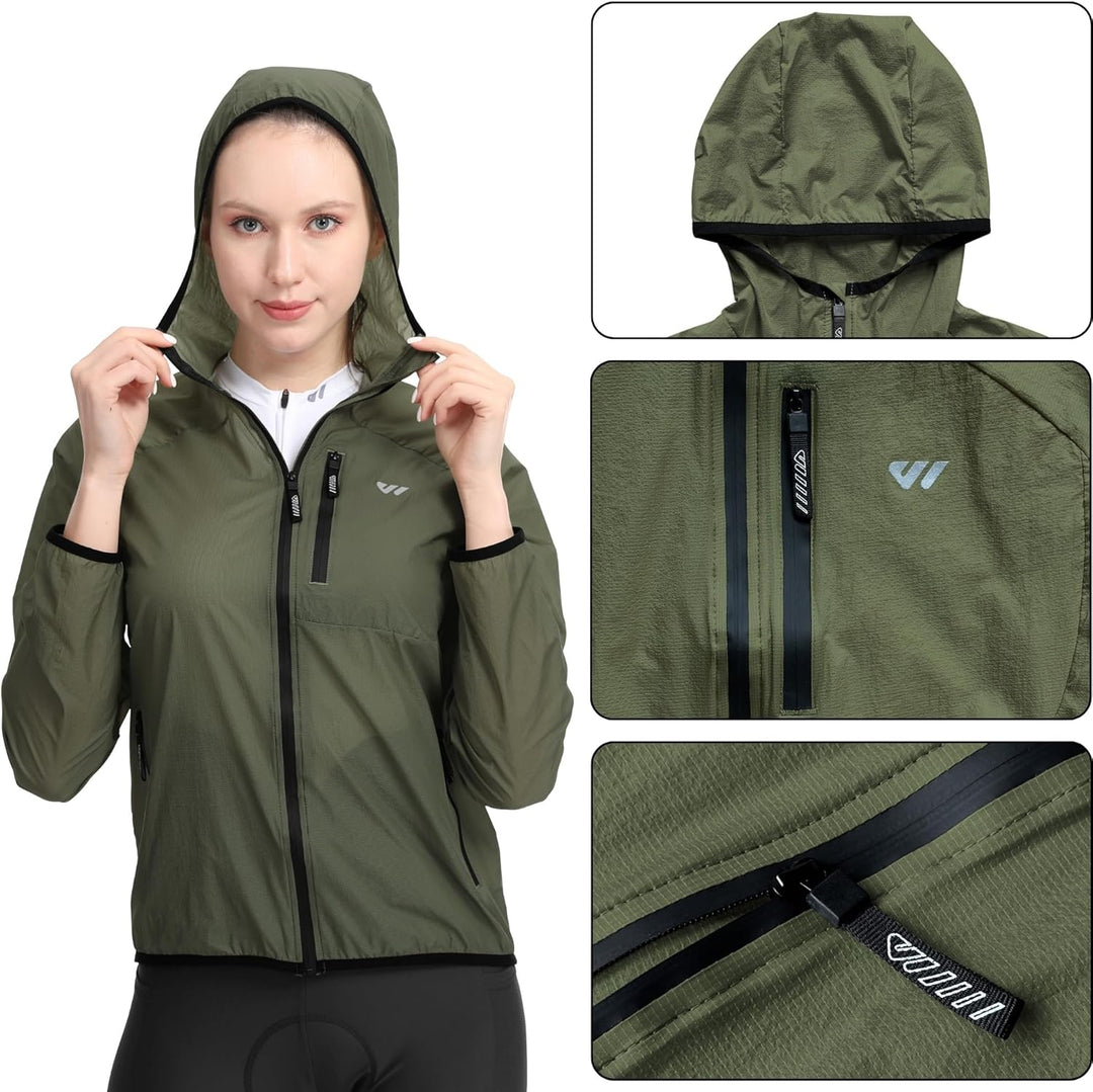 Wulibike Fahrradjacke Damen Faltbare Regenjacke Leicht und Atmungsaktiv Laufjacke Reflektierende Win