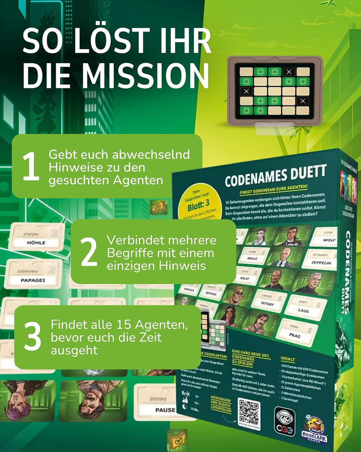 Czech Games Edition CGE Codenames Duett - Kommunikatives Partyspiel mit hohem Wiederspielwert - Spie