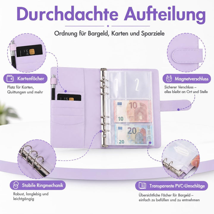 Challenge-Ordner mit 100 Umschlägen, A5-Umschlag, Spar-Challenge, Budget-Ordner, mit 25 Geldspar-Tra